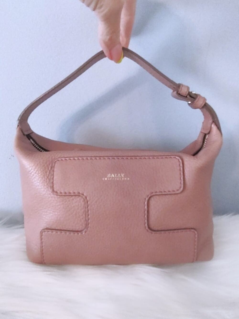 Bally rose leather mini satchel baguette EUC